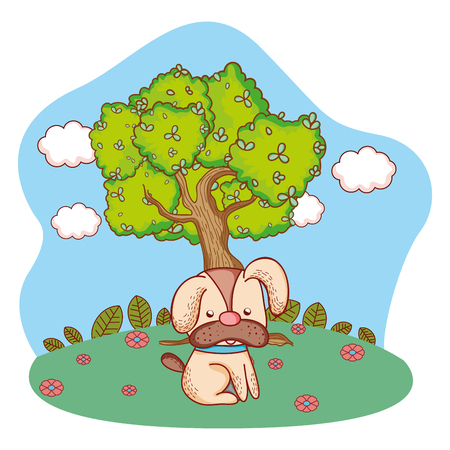 cute dog enjoying outdoors park scenery cartoonのイラスト素材