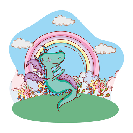 fairytale dragon enjoying outdoors park scenery cartoonのイラスト素材