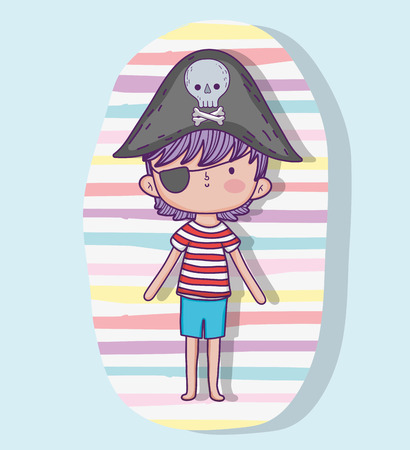 pirate boy wearing hat with skull and bones vector illustrationのイラスト素材