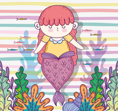 cute mermaid woman with seaweed plantsのイラスト素材