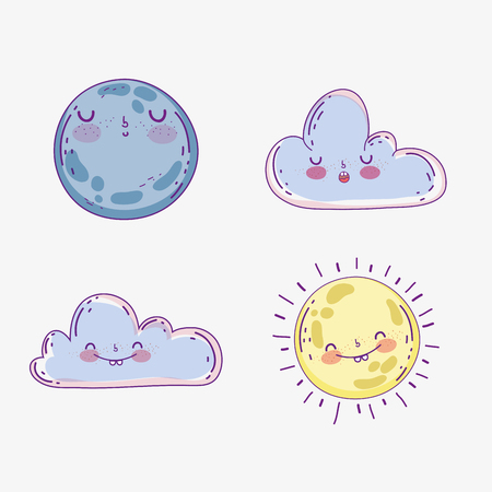 set forest adventure with moon and sun with clouds vector illustrationのイラスト素材