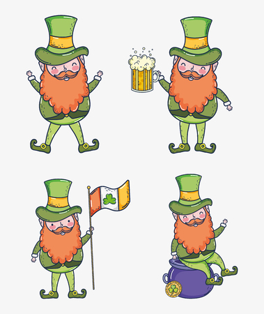 set st patrcik man with beer glass and ireland flag vector illustrationのイラスト素材