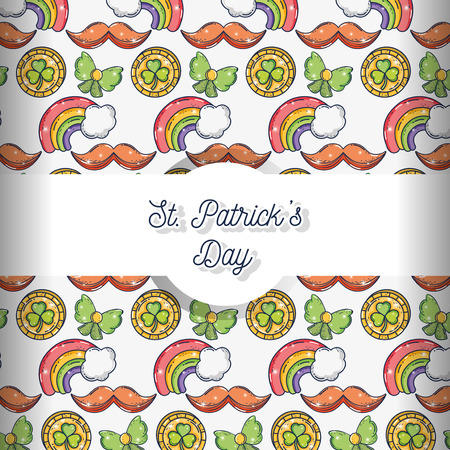 clover gold coin with rainbow and mustache background vector illustrationのイラスト素材