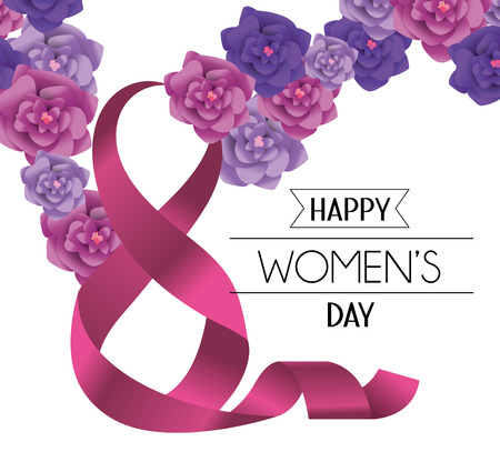 happy womens day with roses and ribbon eight decoration vector illustrationのイラスト素材