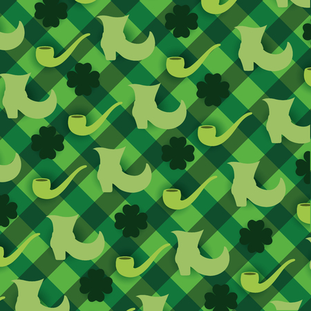 clovers plants with boots and pipe background vector illustrationのイラスト素材