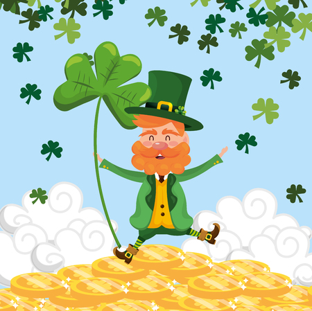 st patrick man with clovers plants and coins vector illustrationのイラスト素材