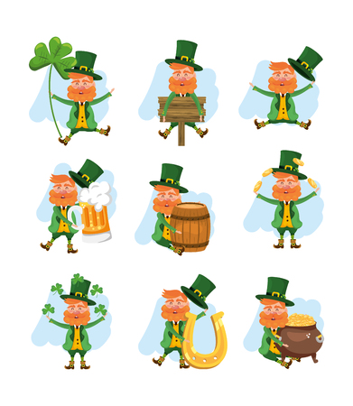 set st patrick man with beer and clovers vector illustrationのイラスト素材