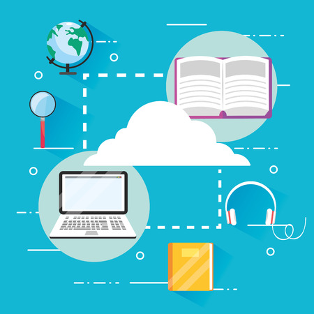 eearining education books with laptop technology vector illustrationのイラスト素材