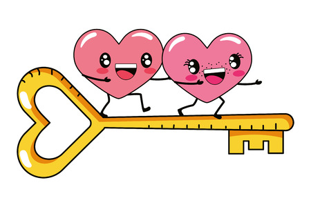 love heart couple and key cartoon vector illustration graphic designのイラスト素材