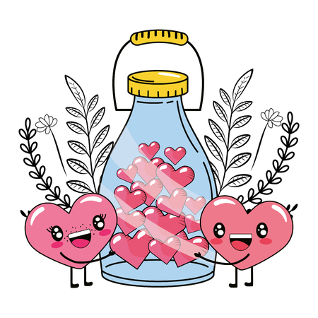 love heart couple with little hearts bottle cartoon vector illustration graphic designのイラスト素材