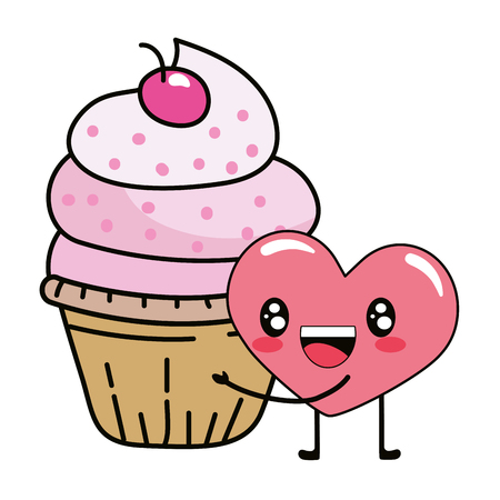 bakery cupcake with heart cartoon vector illustration graphic designのイラスト素材