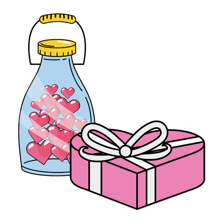 love heart bottle with valentines day chocolate box cartoon vector illustration graphic designのイラスト素材