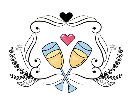 champagne glass valentines day toast wreath cartoon vector illustration graphic designのイラスト素材