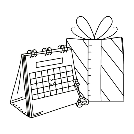 valentines day calendar with gift and key cartoon vector illustration graphic designのイラスト素材