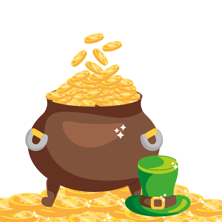 st patricks day with golden coins pot and hat cartoon vector illustration graphic designのイラスト素材