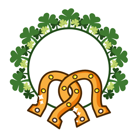 st patricks day clover round icon with horseshoe cartoon vector illustration graphic designのイラスト素材