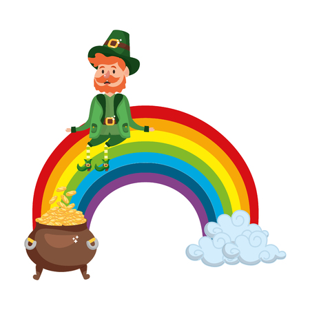 st patricks day leprechaun and rainbow with golden coins pot cartoon vector illustration graphic designのイラスト素材