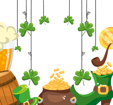 leprechaun items frame pot of gold clover vector illustration graphic designのイラスト素材