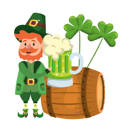 leprechaun with barrel beer clovers beard vector illustration graphic designのイラスト素材