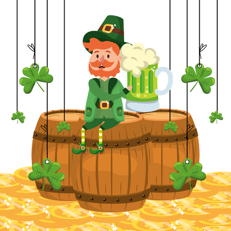 leprechaun with barrel beer clovers beard vector illustration graphic designのイラスト素材