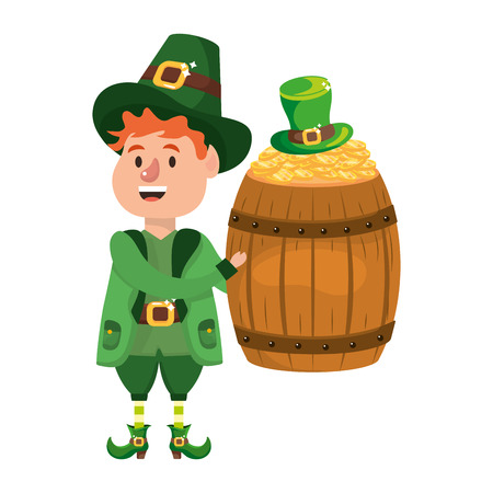 leprechaun with barrel and golden coin hat young vector illustration graphic designのイラスト素材