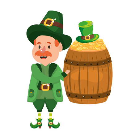 leprechaun with barrel and golden coin hat moustache vector illustration graphic designのイラスト素材