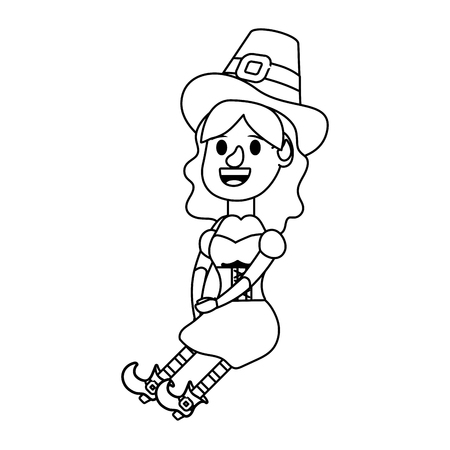 leprechaun female avatar sitting black and white vector illustration graphic designのイラスト素材