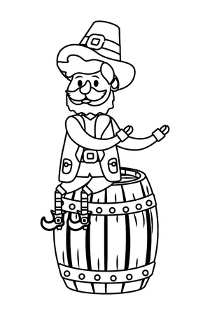 leprechaun with barrel beard black and white vector illustration graphic designのイラスト素材