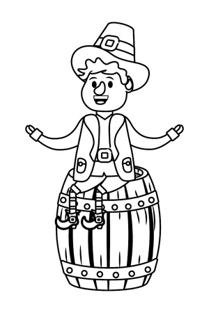 leprechaun with barrel young black and white vector illustration graphic designのイラスト素材