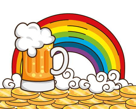 st patricks day rainbow with beer over golden coins cartoon vector illustration graphic designのイラスト素材