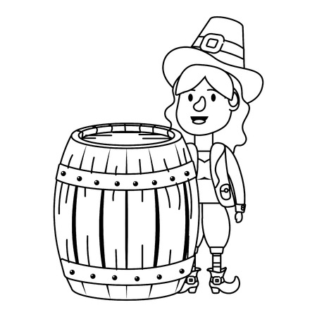 leprechaun with barrel female black and white vector illustration graphic designのイラスト素材