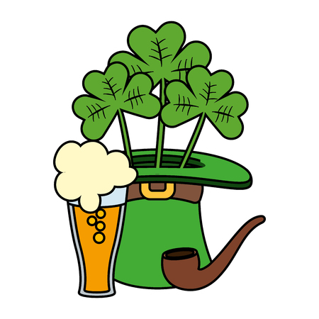 leprechaun hat with clovers beer and pipe vector illustration graphic designのイラスト素材