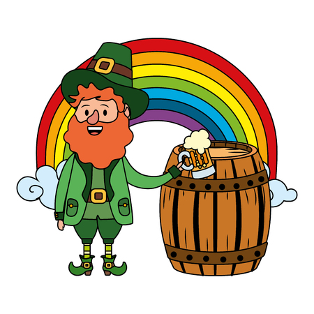 leprechaun with barrel beer and rainbow beard vector illustration graphic designのイラスト素材