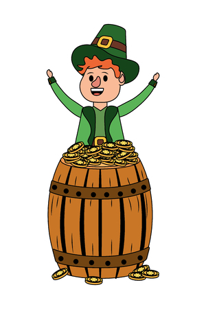 leprechaun with barrel and golden coin young vector illustration graphic designのイラスト素材