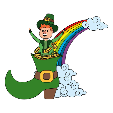 leprechaun with big boot and golden coins rainbow young vector illustration graphic designのイラスト素材