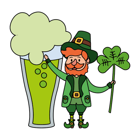 leprechaun with beer and clovers beard vector illustration graphic designのイラスト素材
