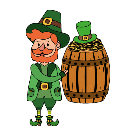 leprechaun with barrel and golden coin hat beard vector illustration graphic designのイラスト素材