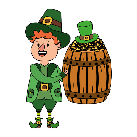 leprechaun with barrel and golden coin hat young vector illustration graphic designのイラスト素材