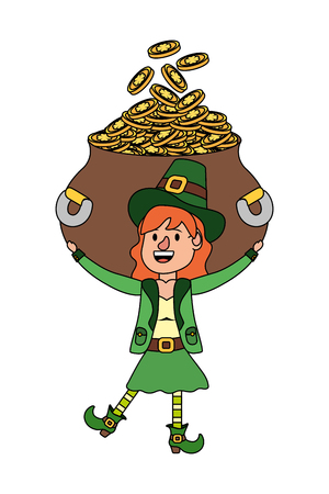 leprechaun with pot of gold female vector illustration graphic designのイラスト素材