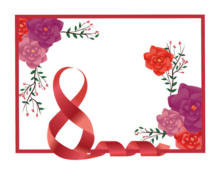 number eight ribbon and roses vector illustration graphic designのイラスト素材