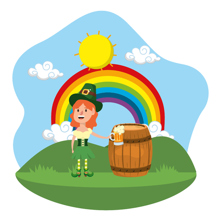 leprechaun beer barrel rainbow vector illustrationのイラスト素材