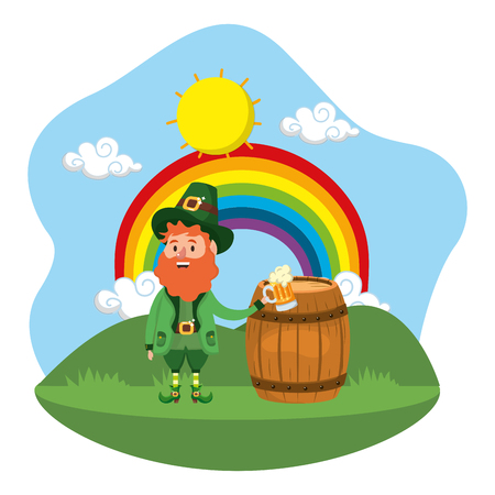 leprechaun beer barrel rainbow vector illustrationのイラスト素材