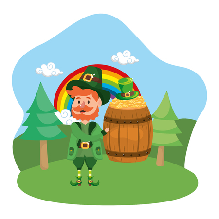 leprechaun gold barrel rainbow vector illustrationのイラスト素材