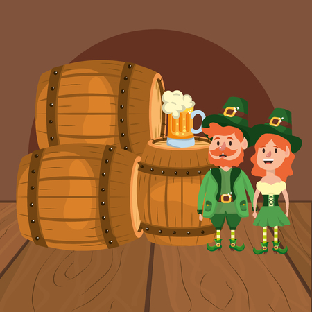 leprechaun beer barrel couple vector illustrationのイラスト素材