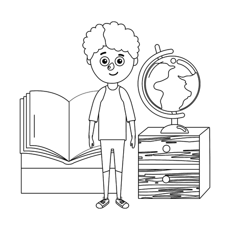 young boy student school books vector ilustrationのイラスト素材