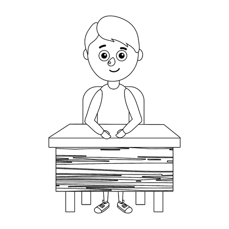 young boy student desktop vector ilustrationのイラスト素材