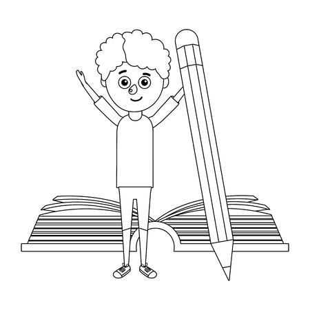 young boy books pencil vector ilustrationのイラスト素材