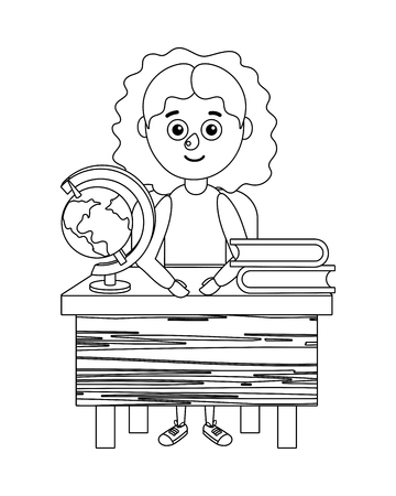 young girl student desktop vector ilustrationのイラスト素材