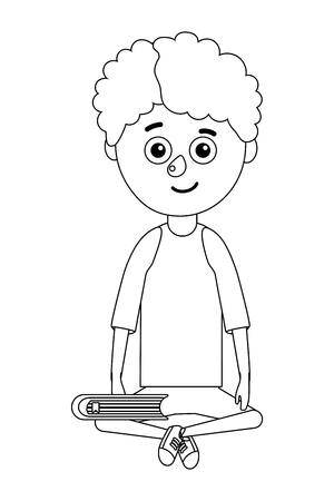young boy student holding book vector ilustrationのイラスト素材