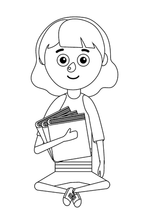 young girl student holding book vector ilustrationのイラスト素材